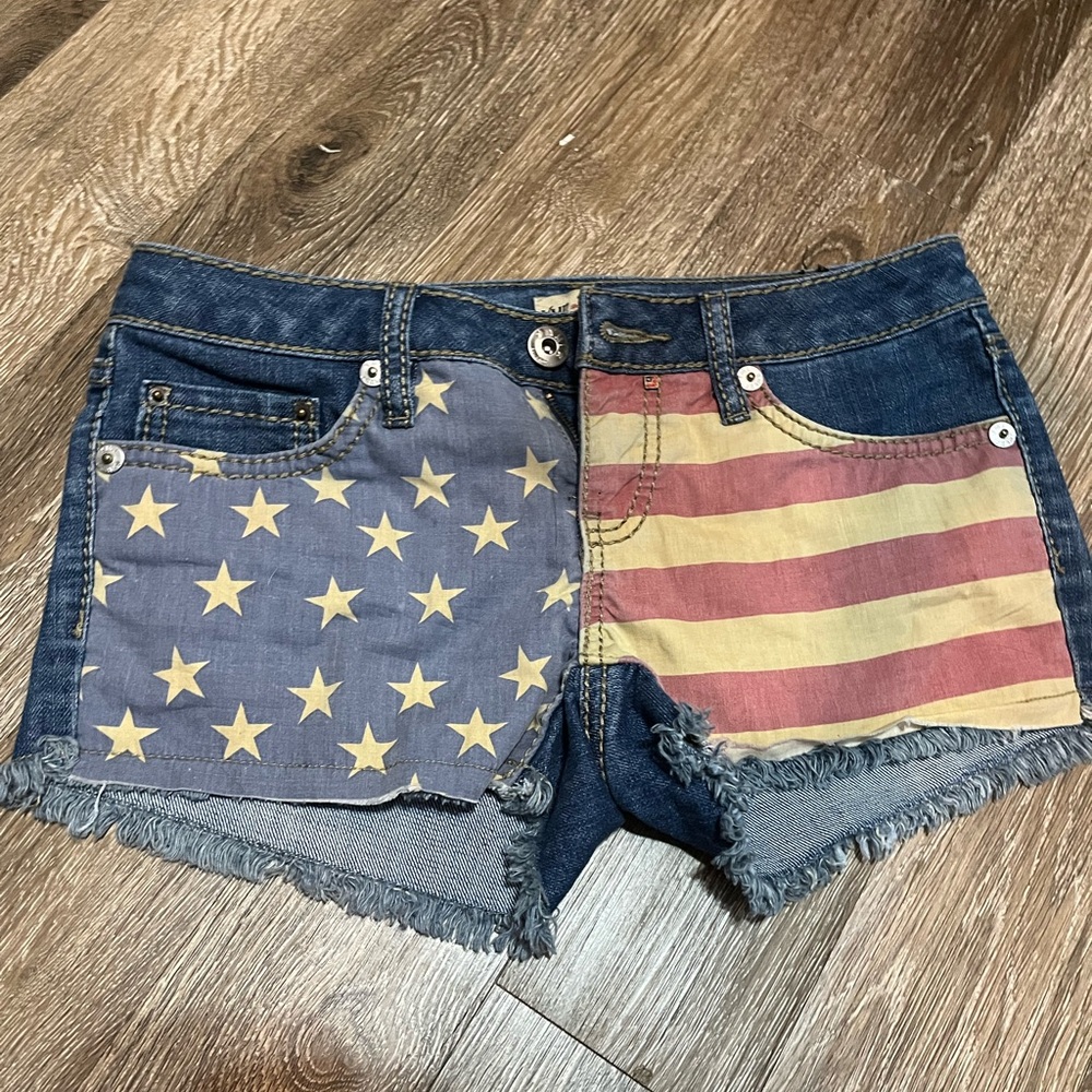 American flag denim low rise jean shorts